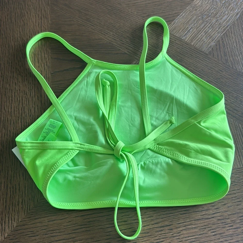 SKIMS Signature Swim High Neck Top - Neon Green, Small, $48
